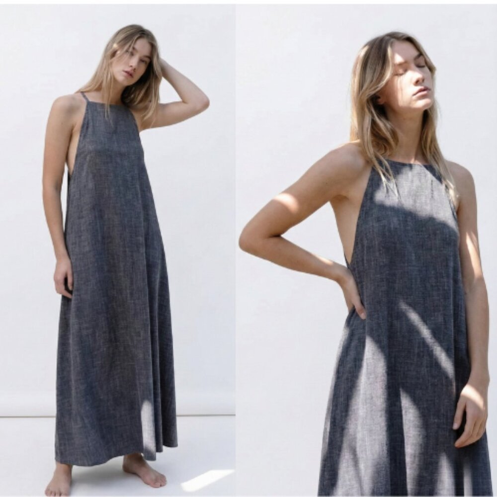 Sleeveless Maxi Halter Dress in Charcoal Gray